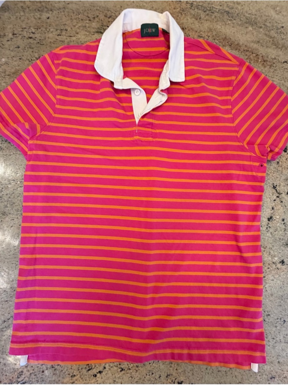 J. Crew Men's Pink & Orange Striped Polo Shirt size Large 100% cotton